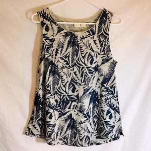 Lucy & Laurel navy & gray print linen knit tank M